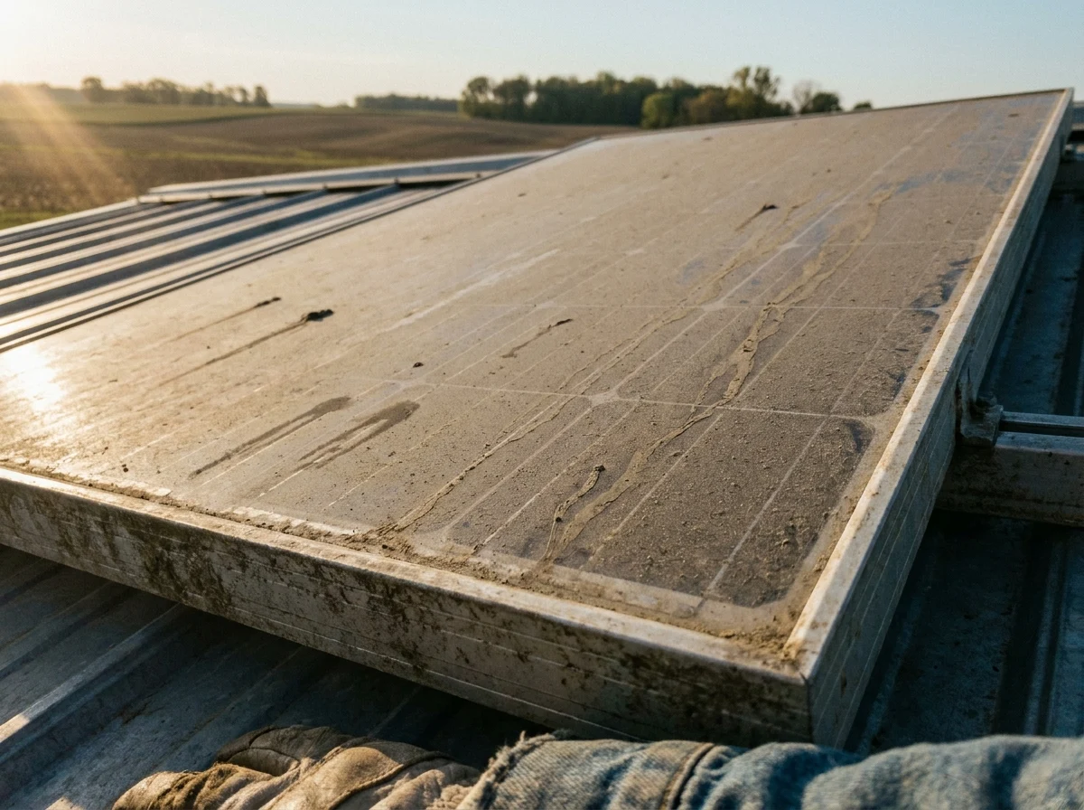 Verschmutztes Solarmodul, matt und stumpf